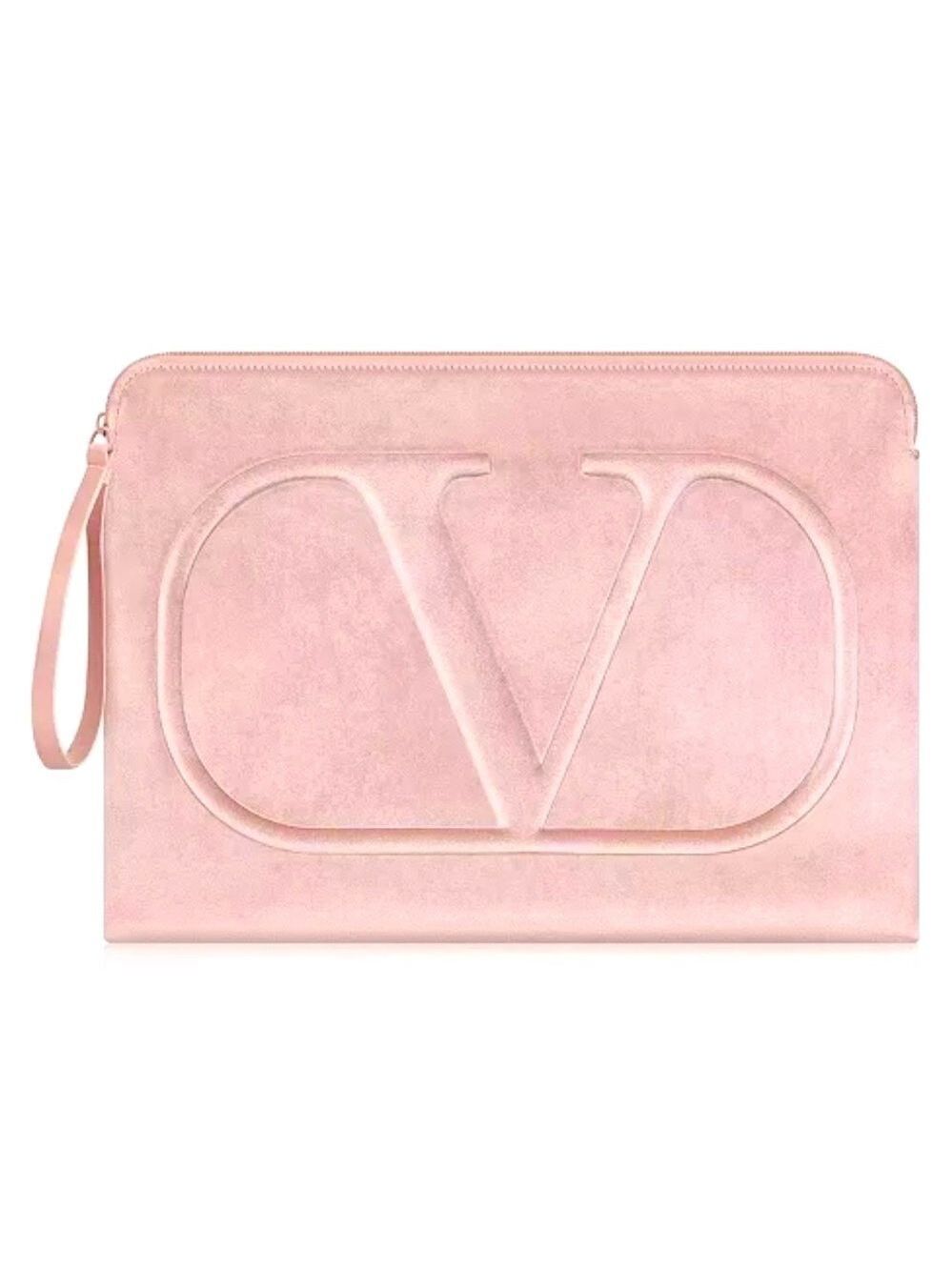Valentino Beauty Nude Beige Velvet XL Flat Pouch  New